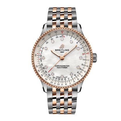 1:14 super orologi replica Breitling Navitimer 36mm Orologio da donna in acciaio inossidabile con madreperla bianca e oro rosso 18k Acciaio inossidabile e oro rosa 18ct U17327211A1U1