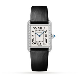 1:2 super orologi falsi Cartier Tank Must Watch Modello grande Movimento al quarzo Acciaio Diamanti Pelle di vitello W4TA0017