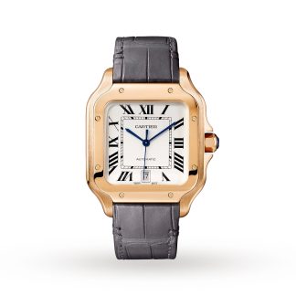 1:22 super orologi replica Orologio Cartier Santos De Cartier Modello Grande Movimento Automatico Oro Rosa 2 Bracciali in pelle intercambiabili Alligatore WGSA0019