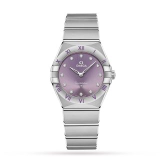 1:5 super orologi clone Omega Constellation Co-Axial 28mm Orologio da donna in acciaio inossidabile viola O13110286060002