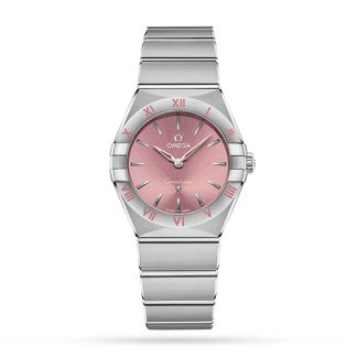 1:5 super orologi falsi Omega Constellation Quarzo Acciaio 28mm Orologio da donna in acciaio inossidabile rosa O13110286011001