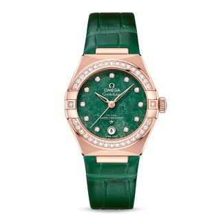 1:6 super orologi clone Omega Constellation Co-Axial Master Chronometer 29mm Orologio da donna in pelle verde O13158292099004