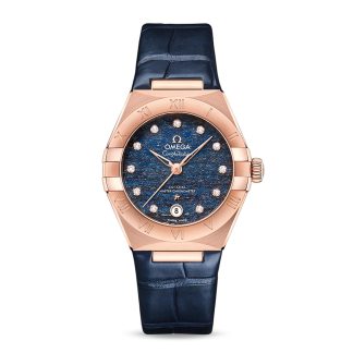 1:6 super orologi falsi Omega Constellation Co-Axial Master Chronometer 29mm Orologio da donna in pelle blu O13153292099001