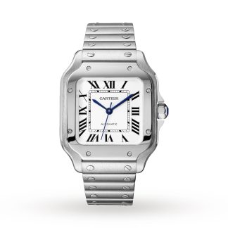 Migliori siti di repliche svizzere Orologio Cartier Santos De Cartier Modello medio Movimento automatico Acciaio Bracciali intercambiabili in metallo e pelle Acciaio WSSA0029