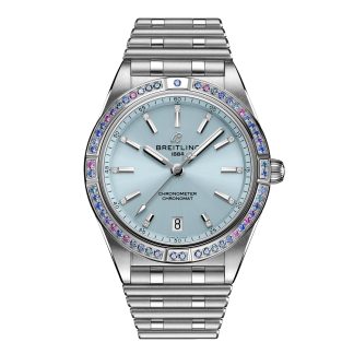 Replica polso Breitling Chronomat Automatic 36 South Sea Ice Blue Bracciale in acciaio inossidabile Orologio da donna in acciaio inossidabile G10380611C1G1