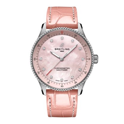 Replica polso Breitling Navitimer 32mm Orologio da donna Madreperla rosa Alligatore Alligatore A77320D91K1P1