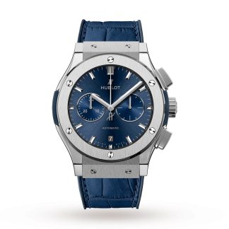 Replica polso Hublot Classic Fusion Blue Chronograph Titanio 42 mm Gomma e Alligatore 541.NX.7170.LR