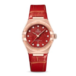 Replica polso Omega Constellation Co-Axial Master Chronometer 29mm Orologio da donna in pelle rossa O13153292099003