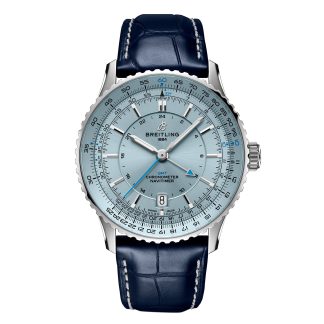 acquistare lusso Orologio da uomo Breitling Navitimer Automatic GMT 41 mm Alligatore blu chiaro A32310171C1P1