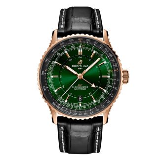 designer a buon mercato Breitling Navitimer Automatic GMT 41mm Orologio Uomo Alligatore Verde R32310251L1P1