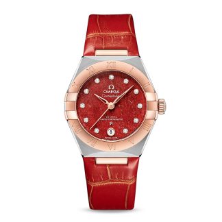 designer contraffatto Omega Constellation Co-Axial Master Chronometer 29mm Orologio da donna in pelle rossa O13123292099002