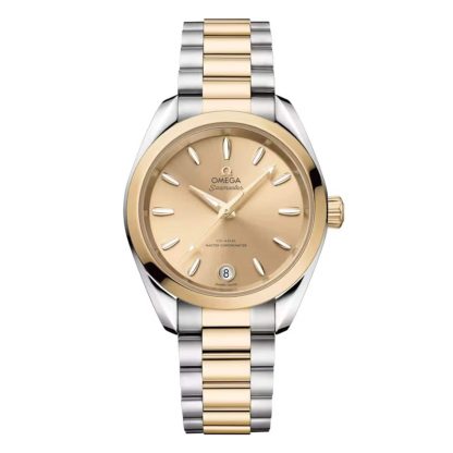 designer contraffatto Omega Seamaster Aqua Terra Shades 34 Mm acciaio - Moonshine Gold su acciaio - Moonshine Gold acciaio inossidabile e oro giallo 18ct O22020342008001