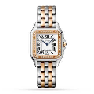 designer contraffatto Orologio Cartier Panthère De Cartier Modello medio Movimento al quarzo Oro rosa Acciaio Diamanti Acciaio e oro rosa W3PN0007