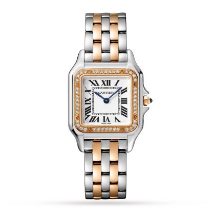 designer contraffatto Orologio Cartier Panthère De Cartier Modello medio Movimento al quarzo Oro rosa Acciaio Diamanti Acciaio e oro rosa W3PN0007