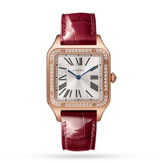 designer contraffatto Orologio Cartier Santos-Dumont Modello Grande Oro Rosa Diamanti Cinturino Pelle Alligatore WJSA0016