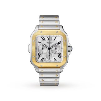 designer contraffatto Orologio cronografo Cartier Santos De Cartier Modello Extra-Large Movimento automatico Oro giallo Acciaio Bracciali intercambiabili in metallo e gomma Acciaio W2SA0008