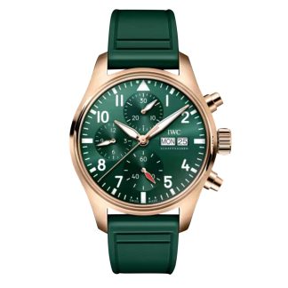 designer di alta qualità IWC Pilot Chronograph 41mm Uomo Orologio in gomma verde IW388110