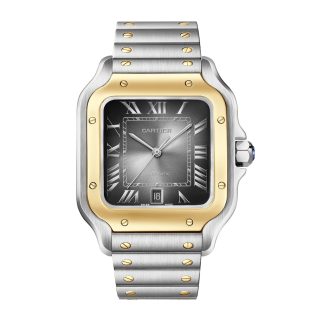 designer di alta qualità Orologio Cartier Santos De Cartier Modello Grande Carica Automatica Cassa Acciaio Oro Giallo Cinturino Pelle Intercambiabile Acciaio W2SA0030