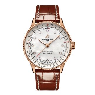 designer di moda Breitling Navitimer 36mm Orologio da donna Madreperla bianca Alligatore 18k Oro rosso Alligatore R17327211A1P1