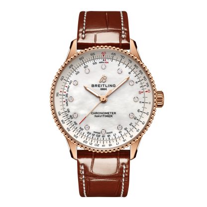 designer di moda Breitling Navitimer 36mm Orologio da donna Madreperla bianca Alligatore 18k Oro rosso Alligatore R17327211A1P1