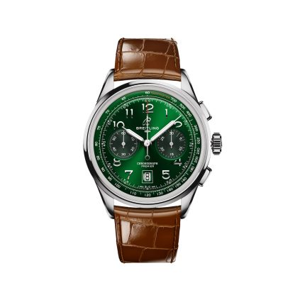 designer di moda Breitling Premier B01 Cronografo 42 mm Orologio da uomo in alligatore verde AB0145371L1P1