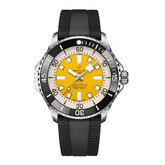 designer replica Breitling Superocean Automatic Code Yellow UK Edition 46mm Orologio da uomo in gomma gialla A173781A1I1S1