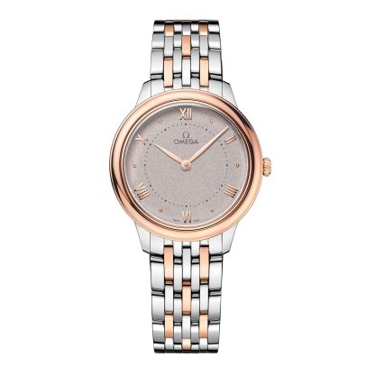 designer replica Omega De Ville Prestige 30mm Orologio da donna grigio rosa in acciaio inossidabile e oro rosa 18ct O43420306002001