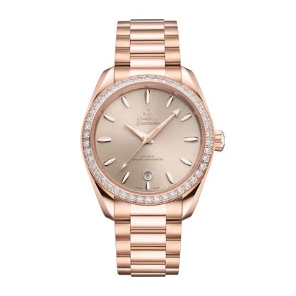 designer replica Omega Seamaster Aqua Terra Shades 38mm Orologio da donna Beige 18ct Oro rosa O22055382009001