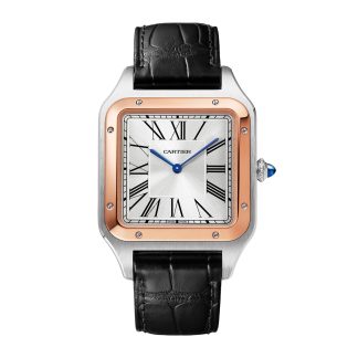 designer replica Orologio Cartier Santos-Dumont Modello Extra-Large Movimento meccanico a carica manuale Oro Rosa Acciaio Pelle Acciaio e Oro Rosa W2SA0017