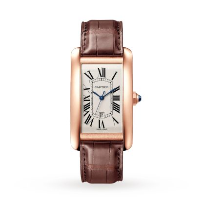 designer replica Orologio Cartier Tank Americaine Modello medio Movimento meccanico a carica automatica Alligatore oro rosa WGTA0047