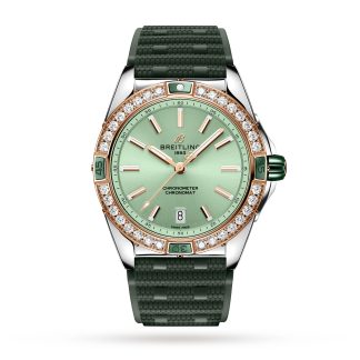 lusso a buon mercato Breitling Super Chronomat Automatic 38 Verde Acciaio inossidabile 18ct Oro rosa Cinturino in gomma Orologio in gomma U17356531L1S1