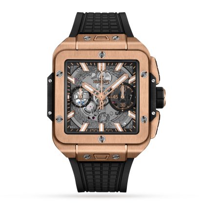 lusso all'ingrosso Hublot Square Bang Unico King Oro 42mm Orologio Uomo Gomma 821.OX.0180.RX