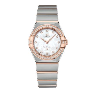 moda lusso Omega Constellation 28mm Orologio da donna in acciaio inossidabile bianco e oro rosa 18ct O13125286055001