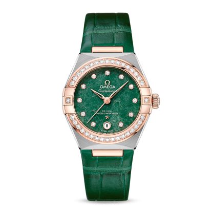 moda lusso Omega Constellation Co-Axial Master Chronometer 29mm Orologio da donna in pelle verde O13128292099001