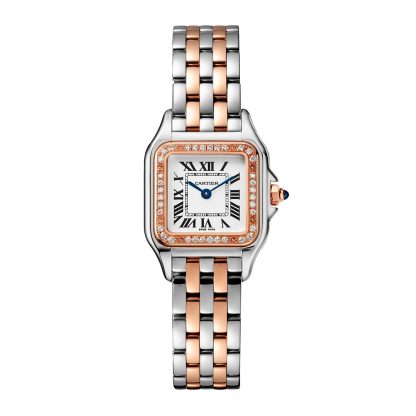 moda lusso Orologio Cartier Panthère De Cartier Modello piccolo Movimento al quarzo Oro rosa Acciaio Diamanti Acciaio e oro rosa W3PN0006