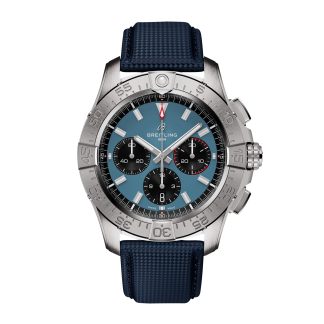 polso falso Breitling Avenger Cronografo B01 44mm Orologio Uomo Pelle Blu Vitello AB0147101C1X1