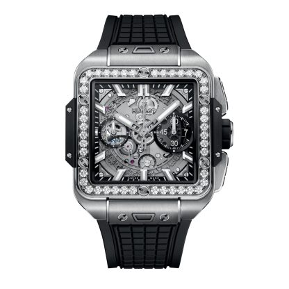 polso falso Hublot Square Bang Unico Titanio Diamanti 42mm Gomma 821.NX.0170.RX.1204