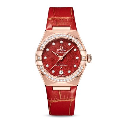 polso falso Omega Constellation Co-Axial Master Chronometer 29mm Orologio da donna in pelle rossa O13158292099005