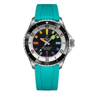 polso falso Orologio Breitling Superocean Automatic 42mm Uomo Gomma Turchese A17375211B2S2