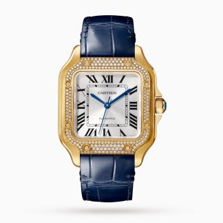 replica di lusso Cartier Santos De Cartier Orologio Santos Modello Medio Movimento meccanico a carica automatica Pelle Oro Giallo Alligatore WJSA0013