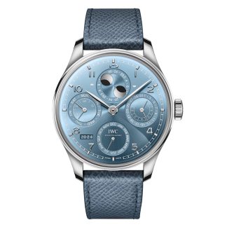 replica di lusso IWC Portugieser Calendario Perpetuo 44 Blu Horizon in pelle di vitello IW503703