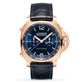 replica di lusso Panerai Luminor Chrono Goldtech Blu Notte Alligator PAM01111