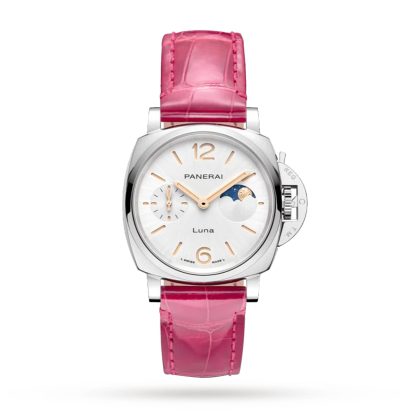 replica di lusso Panerai Luminor Due Luna Moonphase 38 mm Orologio da donna in alligatore rosa PAM01180