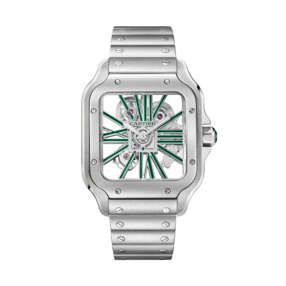 vendita calda di lusso Orologio Cartier Santos scheletrato modello grande Movimento meccanico di manifattura a carica manuale Acciaio WHSA0028